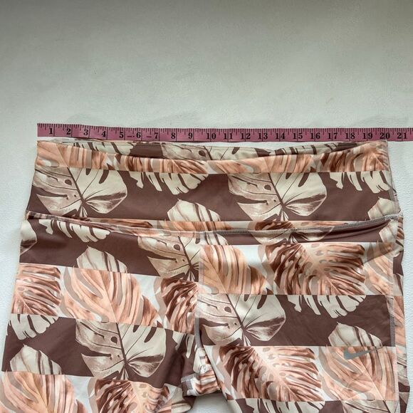 Nike Dri-Fit 3X Tropical Monstera Leaf Print Leggings | Neutral Peach Brown Acti - Picture 6 of 9